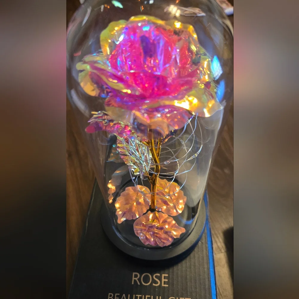 Rose Faux Floral Arrangement with Pink and Gold Accents
